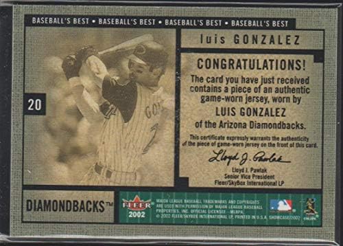 2002 Fleer Showcase Luis Gonzalez Diamondbacks Game usado Jersey Baseball Card #20