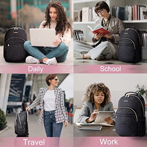 Mochila Laptop Light Flight, mochila de viagem para mulheres, bolsa de laptop elegante 15,6 polegadas, bolsa de computador com slot de carregador, bookbag para trabalho de negócios da faculdade, preto, nylon