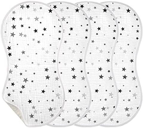 Estrela escandinava de Yyzzh, estrelas pretas, panos de musselina de musselina para baby 4 pack algodão babador
