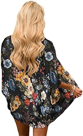 Kimono Cardigans for Women Floral Print 3/4 Sleeve Soly Cover Up Blouse Casual Tops