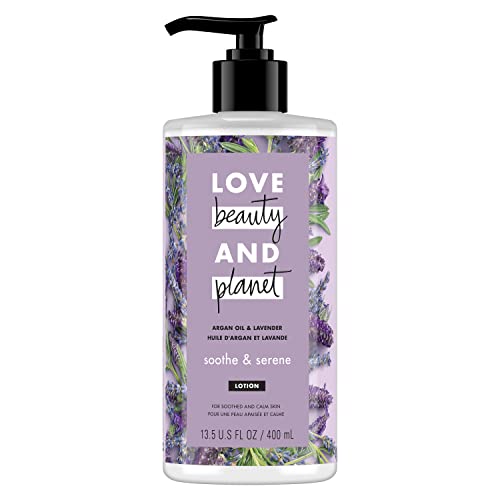 Love Beauty and Planet Soothe & Serene Body Loção para peles calmadas Oil Argan e ingredientes naturais de lavanda, hidratantes