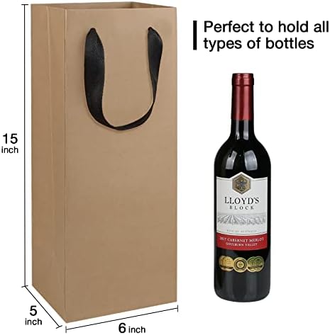 Sacos de garrafas de vinho marrom grande de Aimyoo a granel 6x5x15 polegadas, 10 pacotes Kraft Paper Sacors com alças para festival
