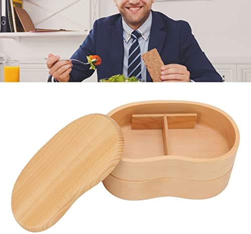 Bento Box, recipientes de almoço japoneses de madeira dupla, com partição removível, para estudantes funcionários do escritório