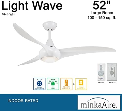 MINKA-AIRE F844-WH Ventilador de teto de onda de onda de 52 , branca com controle de parede remoto e adicional