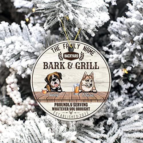Ornamentos de cerâmica de Natal e ornamentos noruegueses Buhund Christmas pendurados Nome do cão de família personalizado Regras