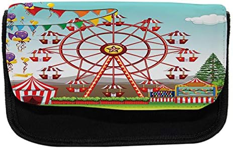 Caixa de lápis de circo lunarable, parque de diversões de roda gigante, bolsa de lápis de caneta com zíper duplo, 8,5 x 5,5, multicolor