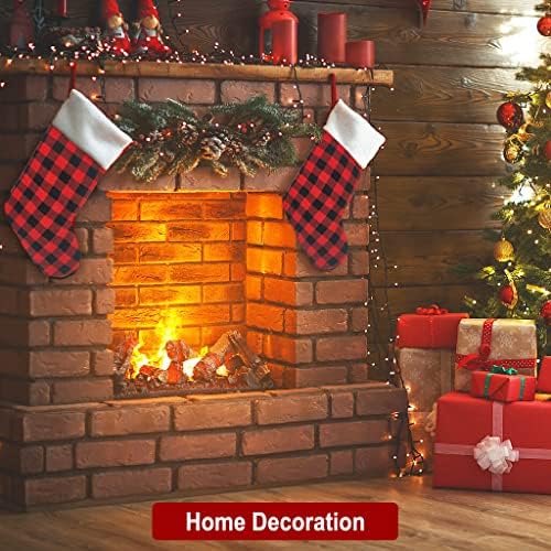 IFOYO 2 Pacote meias de Natal, meias xadrez de búfalo preto de Natal, meias penduradas na lareira para decoração de decoração