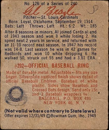 1949 Bowman 126 SCR AL BROWLE St. Louis Cardinals Fair Cardinals