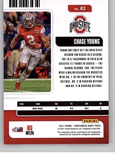 2021 Panini Conclui Draft Season Ticket #82 Chase Young Ohio State Buckeyes Cartão de negociação de futebol