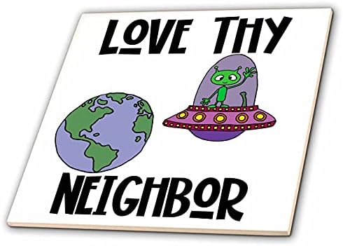 3drose engraçado fofo alien martiano verde na nave espacial diz amor teu vizinho - azulejos