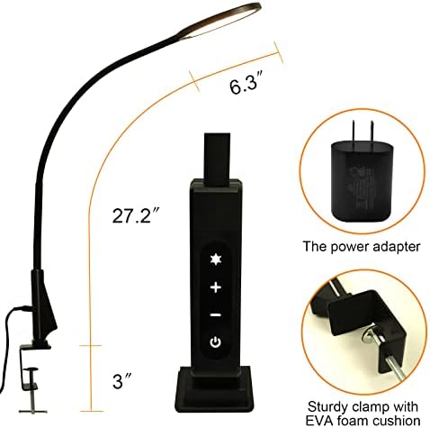 Lâmpada de mesa LED de HDTime com grampo, clipe de careta para os olhos na lâmpada para o escritório em casa, 5 modos