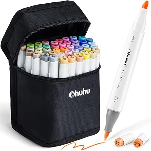 Marcadores de álcool de Ohuhu 48 Marcadores de pincel de cores médios para artistas - marcadores de arte à base de álcool com telhas duplas para adultos para colorir ilustração - pincel e cinzel Dual Tip - Honolulu Series