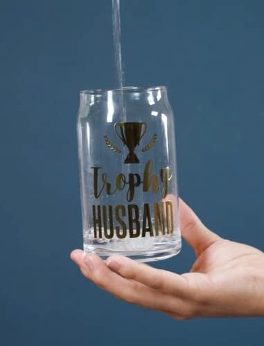 Lata de cerveja do marido troféu com letras douradas | Glassware de barra de barra | 15 onças