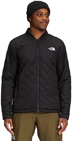 A jaqueta de esqui do North Face Men's Jester isolada, tnf preto/tnf preto tonal montainscape, médio