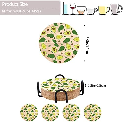 Coasterizações de madeira de bambu de abacate de abacate Lugeke Conjunto de 4, montanhas -russas redondas para bebidas