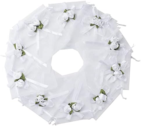 Sacos de presente de organza de rosa brancos de 50 pacote com cordão, 4 x 4,7 polegadas de casamento sacolas de presente, bolsas de jóias de bolsas de malha pequenas para festas para festas de casamento de natal
