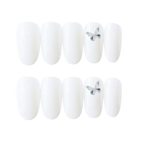 Fairyu White Long Press em unhas unhas de acrílico falsas de borboleta para mulheres e meninas