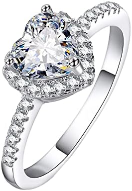 Reduz de zircônia cúbica redonda anel de prata anéis de coração para mulheres forma de coração anel de casamento feminino