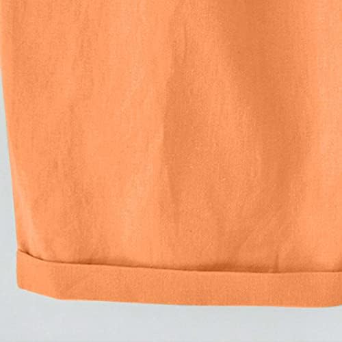 Shorts casuais de verão feminino de cor sólida de cor cinco pontos de calça de tamanho largo e linho de algodão confortável de algodão