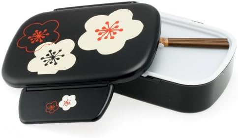 Kotobuki Bento Box, preto com flores de flores e tampa de snap