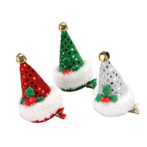 LEORX Mini Santa Hat Hair Clipe 5pcs Lantejamento chapéu de natal Barrettes Bell Elf Party Hat Hair Clip