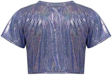 Huimingda Dance Crop Tops para meninos meninos camiseta brilhante camisa de dança moderna festas de dança Top azul a 7-8