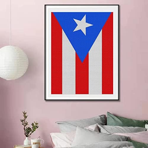 DVWIVGY PUTO RICO Diamante Kits, kits de pintura de diamante 5D Bandeira de Porto Rico, DIY Full Round Diamo