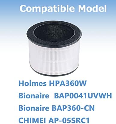 Bbt Bamboost Ar Purificador de ar Filme o ajuste do filtro para Holmes HPA360W, purificador de ar UV de 360 ​​° Bionaire, Bionaire BAP360-CN, Chimei AP-05SRC1, filtro de ar HEPA verdadeiro, filtro de 3 em 1, 2 pacote