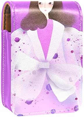 Mini maquiagem de Oryuekan com espelho, bolsa de embreagem Leatherette Lipstick Case, Girl Purple Fashion Modern Art