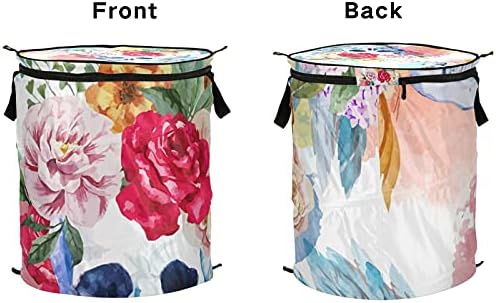 Flull Flowers Proy Up Up Laundry Horty com tampa com zíper cesta de roupa dobrável com alças Organizador de roupas de cesta de