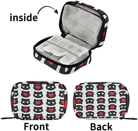 Valentine Heart Cat Pill Case Bag Pill Organizer Box com zíper suplementos portáteis de vitamina Caso de medicamentos para viagens