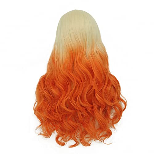 Amnenl loira ombre laranja ondulada perucas dianteiras para mulheres longas ondas soltas fibras naturais de fibra sintética