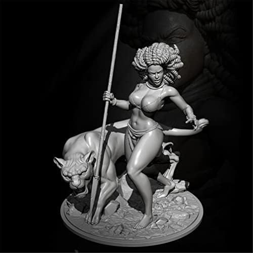 Goodmoel 60mm Antigo Kit de Figura Tribal Female Warrior e Lion Resina, Miniaturas desmontadas e sem pintura / XK-1849