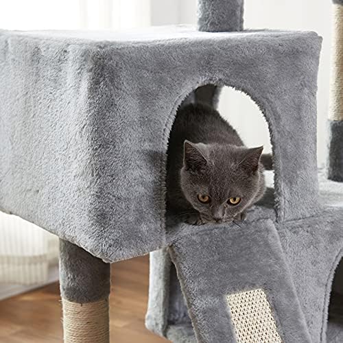 Torre de gato da árvore de gatos, 34,4 polegadas de gato com tábua de arranhão, 2 condomínios de luxo, suporte de escalada, resistente e fácil de montar, para gatinho, animal de estimação, atividade interna relaxando