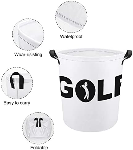 Jogue bolsa de lavanderia de golfe com alças redondo cesto de armazenamento à prova d'água dobrável 16,5 x 17,3 polegadas