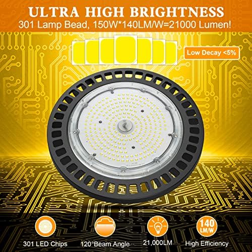 Treonyia UFO LED High Bay Light, 150W 140lm/W 21.000lm Cri≥80 5000k Daylight ETL e DLC LED LIST LED LUZ - [600W HID/HPS