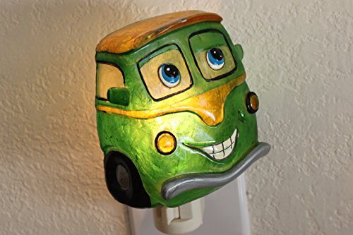 ~ Fofo ~ Big Green Green Face Facto Cartoon Speed ​​Car 4 Lâmpada de luz noturna girando W On/Off Switch