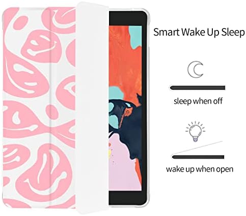 Caso de ar 3 do iPad Air 3 para meninas, design smileys 10,5 polegadas ipad pro de quatro cantos à prova de choque com tampa traseira de TPU suave, [Aviso automático/sono + porta-lápis], branco