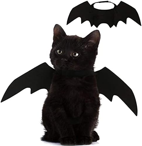 Traje de asas de morto de halloween para cão de gato, asas de gato de gato de gato para o halloween decoração de decoração de morcego asas de animais de estimação vestuário para cães pequenos e gatos