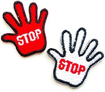 PL Conjunto de 2 minúsculo. Mini Stop Hand Symbol Decoração LOGO DE CARAÇÃO LOVO Costurar Ferro em Appliques Bordteled Citch Sign Patch Costume de roupas