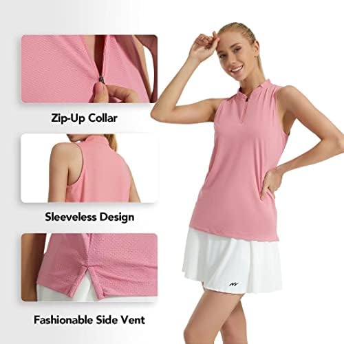 Monster Valley feminino sem mangas camisas de pólo de golfe zíper de tênis camisa de colarinho de colarinho 50+ tampas atléticas