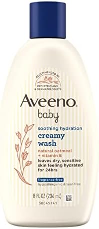 Aveeno Baby Soothing Hydration Hydration Lavagem cremosa com aveia natural para pele seca e sensível, hipoalergênica, fragrância, fórmula livre de parabenas e lágrimas, 8 fl oz