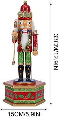 Caixa musical de madeira musical de noz: 36 cm de bateria vermelha caixa de música boneco de Natal Soldado Soldado Doll Xmas Presentes de marionetes para prateleiras Decoração