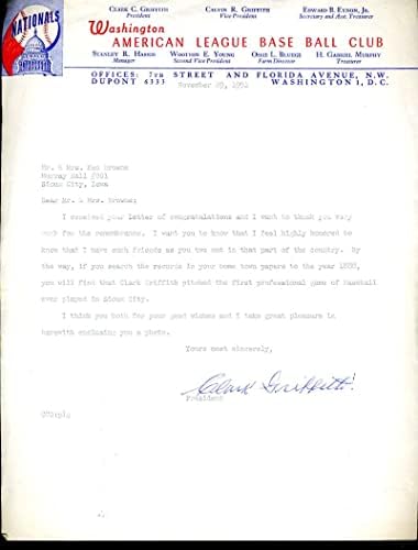 Clark Griffith PSA DNA LOA assinou 1951 Senators Carta Autograph