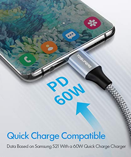 Cabo USB C para USB C [3 pés, 2-pacote], carregamento rápido 60W, Cabo de carregador PD Type C trançado para Samsung Galaxy S23