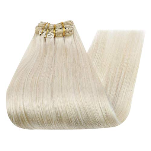 Full Shine Real Clip em extensões de cabelo de 20 polegadas Platinum Blonde Human Hair Extensions 120 gramas por pacotes 7pcs Total 2 pacotes para cabelos grossos