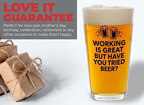Flairy Land Beer Lover Pint Glass 16oz - Trabalho é ótimo - Beer Brewing Alcool Presente Cerveja Dia