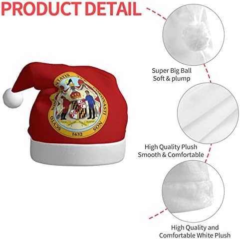 Zaltas Selo de Maryland Christmas Hat for Adult Soft confortável Papai Noel para os suprimentos de festa de férias