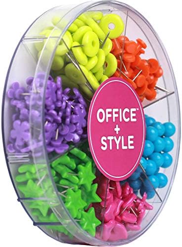 Estilo de escritório Decorativo de push de formato multicolorido decorativo para casa e escritório, seis cores para diferentes projetos em recipiente reutilizável de organização, 280 peças, por escritório + estilo