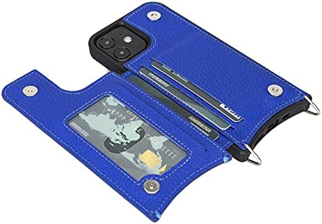 Capa de telefone de couro Bayelon Compatível com iPhone 12-12 Pro, porta de cartão de couro de grão completo com alça de ombro de